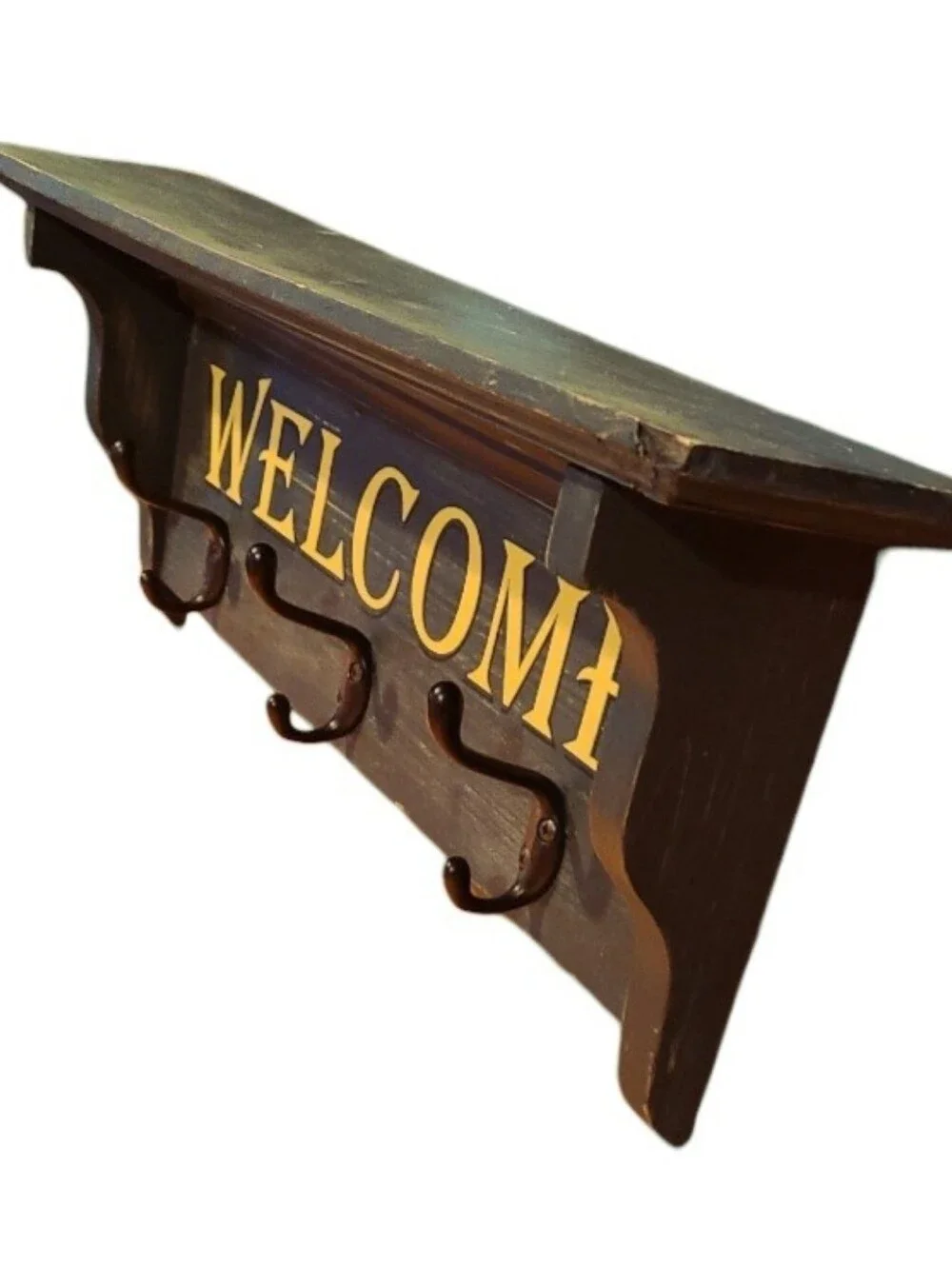 Welcome Shelf with Coat Hooks Wall Decor Primative Style/Coat Hooks